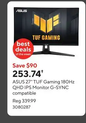 Staples ASUS 27 TUF Gaming 180Hz QHD IPS Monitor G-SYNC compatible offer