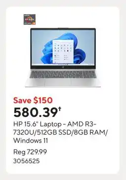 Staples HP 15.6 Laptop - AMD R3-7320U/512GB SSD/8GB RAM/Windows 11 offer