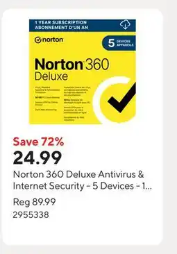 Staples Norton 360 Deluxe Antivirus & Internet Security - 5 Devices - 1 Year Subscription offer