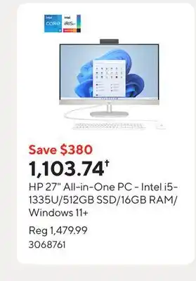 Staples HP 27 All-in-One PC - Intel i5-1335U/512GB SSD/16GB RAM/Windows 11+ offer