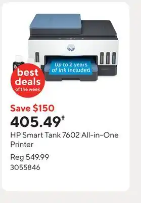 Staples HP Smart Tank 7602 All-in-One Printer offer