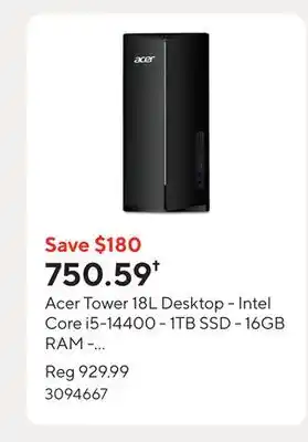 Staples Acer Tower 18L Desktop - Intel Core i5-14400 - 1TB SSD - 16GB RAM - Windows 11 offer