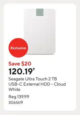 Staples Seagate Ultra Touch 2 TB USB-C External HDD - Cloud White offer