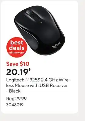 Staples Logitech M325S 2.4 GHz Wireless Mouse with USB Receiver - Black offer