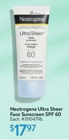 Walmart Neutrogena Ultra Sheer Face Sunscreen SPF 60 offer