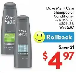 Walmart Dove Men+Care Shampoo or Conditioner offer