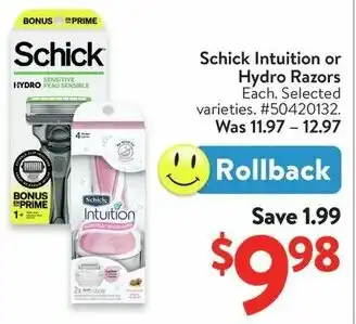 Walmart Schick Intuition or Hydro Razors offer