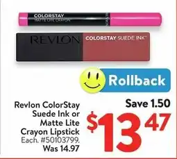 Walmart Revlon ColorStay Suede Ink or Matte Lite Crayon Lipstick offer