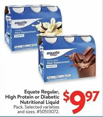 Walmart Equate Regular, High Protein or Diabetic Nutritional Liquid offer