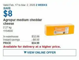 Costco Agropur medium cheddar cheese offer