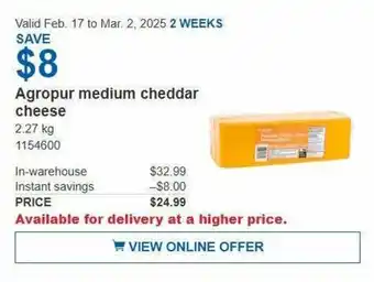 Costco Agropur medium cheddar cheese offer