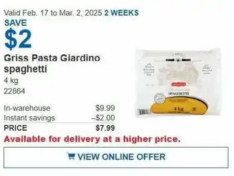 Costco Griss Pasta Giardino spaghetti offer