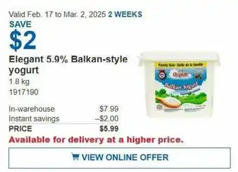 Costco Elegant 5.9% Balkan-style yogurt offer