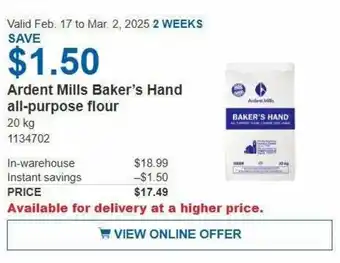 Costco Ardent Mills Baker's Hand all-purpose flour offer