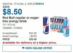 Costco Red Bull regular or sugar- free energy drink offer