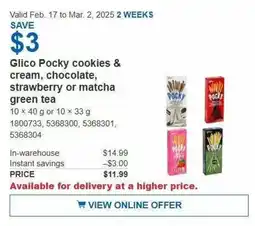 Costco Glico Pocky cookies & cream, chocolate, strawberry or matcha green tea offer