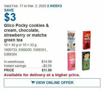 Costco Glico Pocky cookies & cream, chocolate, strawberry or matcha green tea offer