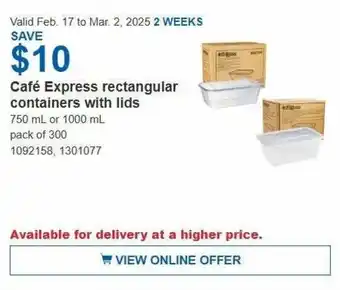 Costco Café Express rectangular containers with lids offer