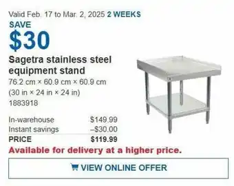 Costco Sagetra stainless steel equipment stand offer