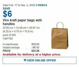 Costco Viro kraft paper bags with handles offer