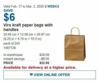 Costco Viro kraft paper bags with handles offer