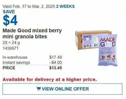 Costco Made Good mixed berry mini granola bites offer