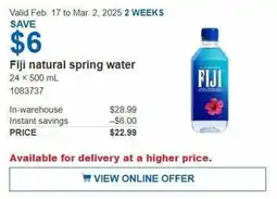 Costco Fiji natural spring water offer