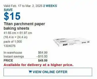 Costco Titan parchment paper baking sheets offer