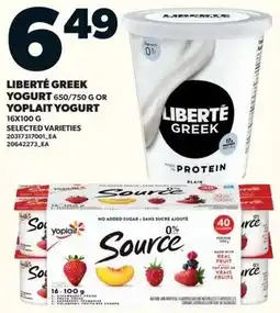 Loblaws Liberté greek yogurt or yoplait yogurt offer