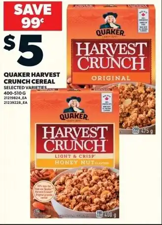 Loblaws Quaker harvest crunch cereal offer