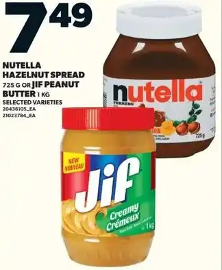 Loblaws Nutella hazelnut spread or jif peanut butter offer