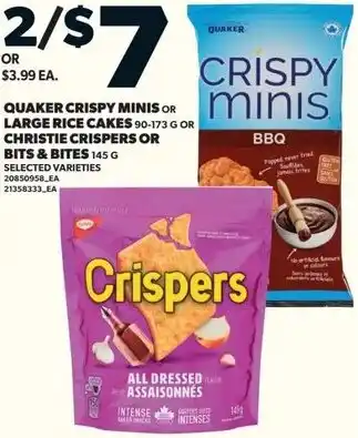 Loblaws Quaker crispy minis or large rice cakes or christie crispers or bits & bites offer