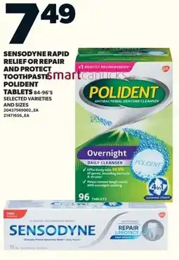 Loblaws Sensodyne rapid relief or repair and protect toothpaste polident tablets offer