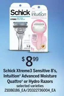 Loblaws Schick Xtreme3 Sensitive or Hydro Razors offer