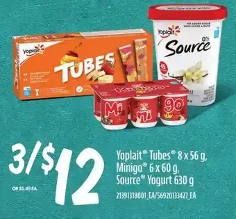 Loblaws Yoplait Tubes and Minigo or Source Yogurt offer