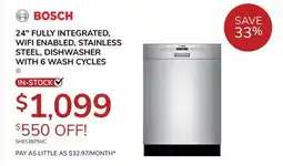 Goemans Appliances BOSCH 24 FULLY INTEGRATED, WIFI ENABLED, STAINLESS STEEL, DISHWASHER WITH 6 WASH CYCLES offer