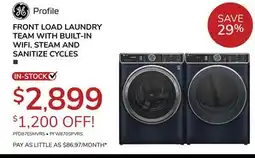 Goemans Appliances GE PROFILE FRONT LOAD LAUNDRY TEAM WITH BUILT-IN WIFI, STEAM AND SANITIZE CYCLES offer