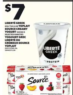 Independent City Market LIBERTÉ GREEK 650/750 G OR YOPLAIT SOURCE CREAMY YOGURT 16X100 G offer