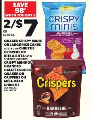 Independent City Market QUAKER CRISPY MINIS OR LARGE RICE CAKES, 90-173 G OR CHRISTIE CRISPERS OR BITS & BITES, 145 G offer