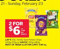 Rexall LAY'S XXL Family Size Potato Chips 220g-235g or HAVOC 190g-280g offer