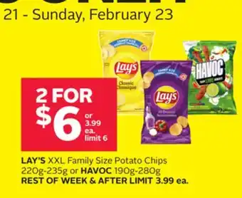 Rexall LAY'S XXL Family Size Potato Chips 220g-235g or HAVOC 190g-280g offer