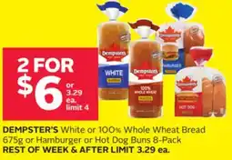 Rexall White or 100% Whole Wheat Bread 675g or Hamburger or Hot Dog Buns 8-Pack offer