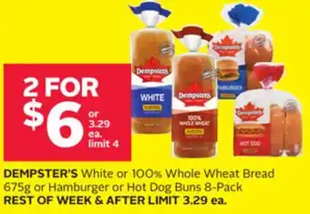 Rexall White or 100% Whole Wheat Bread 675g or Hamburger or Hot Dog Buns 8-Pack offer