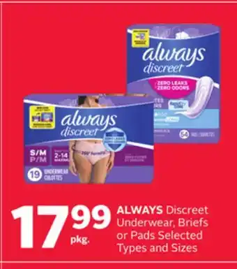 Rexall ALWAYS Discreet Underwear, Briefs or Pads offer