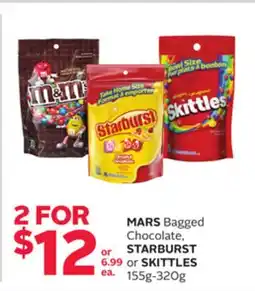 Rexall MARS Bagged Chocolate, STARBURST or SKITTLES 155g-320g offer