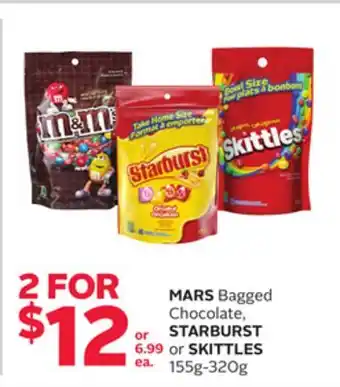 Rexall MARS Bagged Chocolate, STARBURST or SKITTLES 155g-320g offer