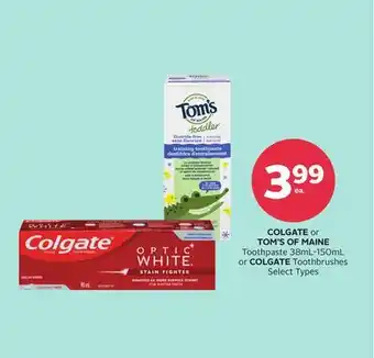 Rexall COLGATE or TOM'S OF MAINE Toothpaste 38mL-150mL or COLGATE Toothbrushes offer