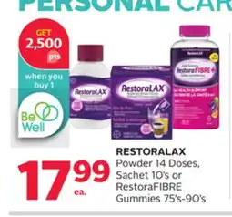 Rexall RESTORALAX Powder 14 Doses, Sachet 10' s or RestoraFIBRE Gummies 75' s-90's offer