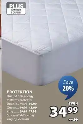 JYSK PROTEKTION Quilted anti-allergy mattress protector offer