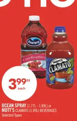 Shoppers Drug Mart OCEAN SPRAY (1.77L - 1.89L) or MOTT'S CLAMATO (1.89L) BEVERAGES offer